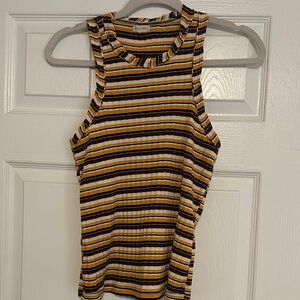 Pilcro Ribbed Striped Tank in Mustard, Black & White
